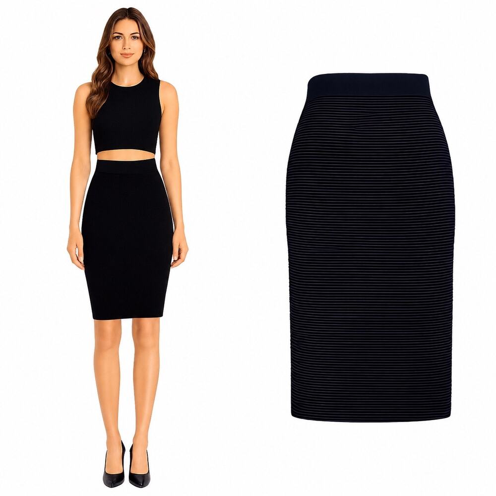 Jonathan Simkhai | Ribbed Knit Pencil Skirt Bodycon Designer Black Size Small